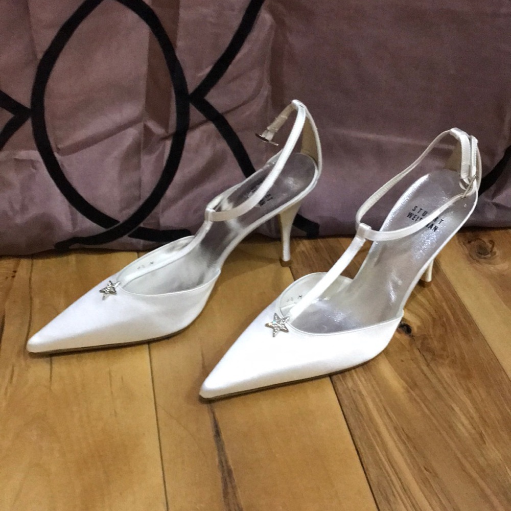 Stuart Weitzman White Satin Heels